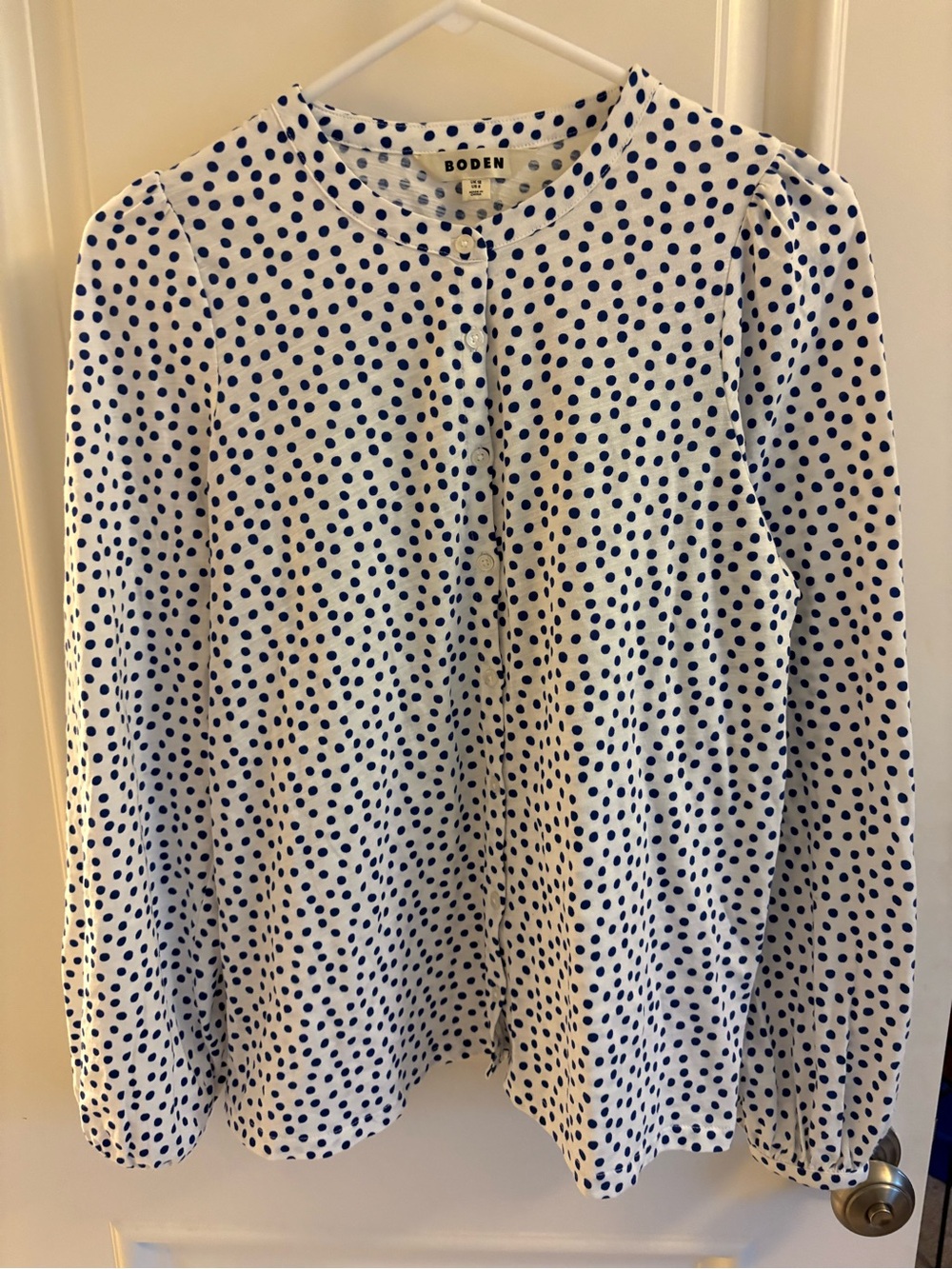Boden White & Navy Polka Dot Long-Sleeve Top
